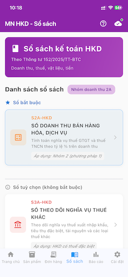 Màn hình sổ sách kế toán