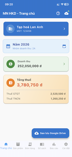 Màn hình trang chủ ứng dụng MN HKD